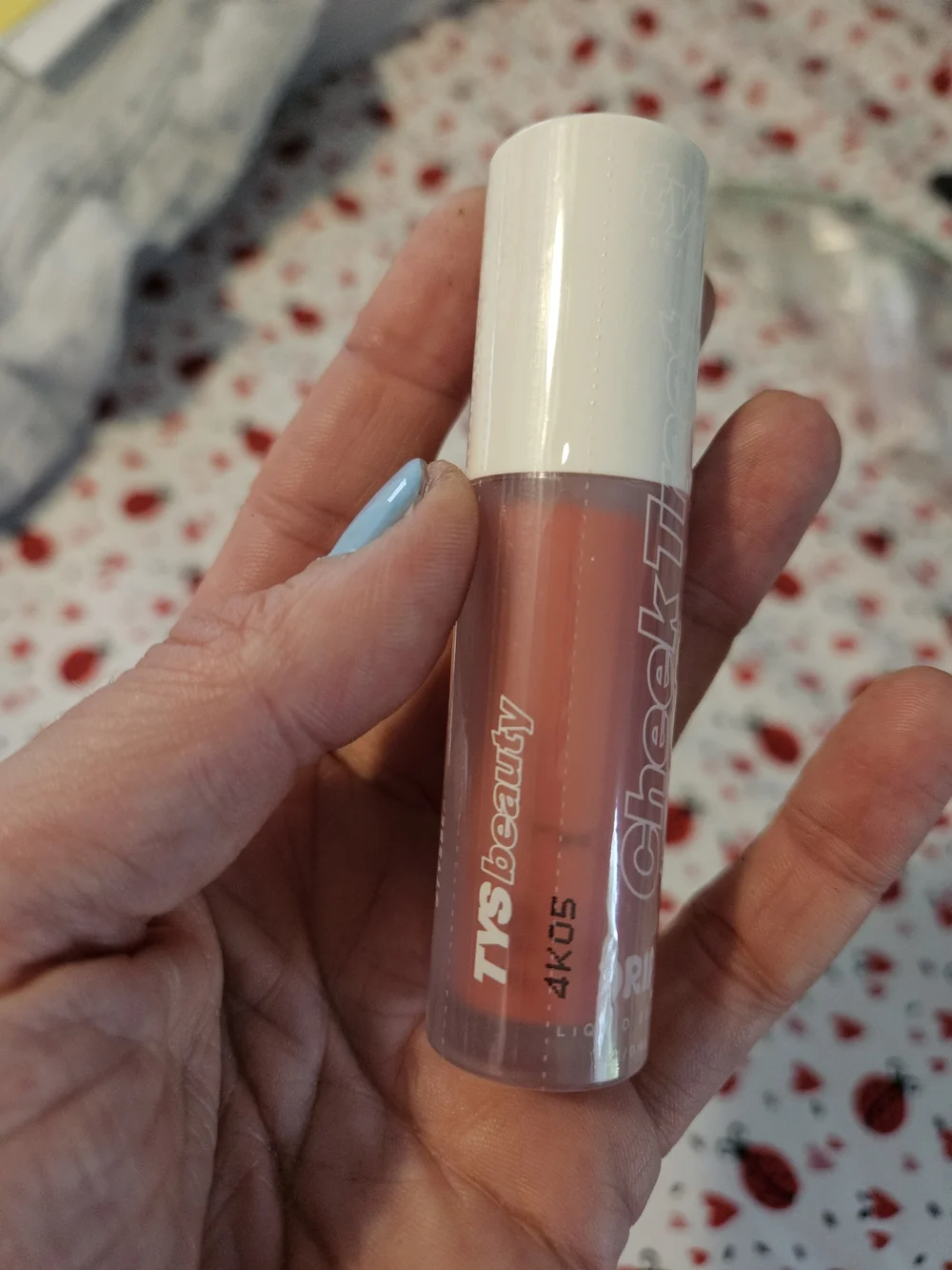 TYS Beauty Liquid Cheek Tint Drip Blush — Dusty Rose Pink and gloss.